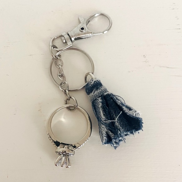 Handcrafted “Denim & Diamond” Bag charm Key Chain - Picture 3 of 3